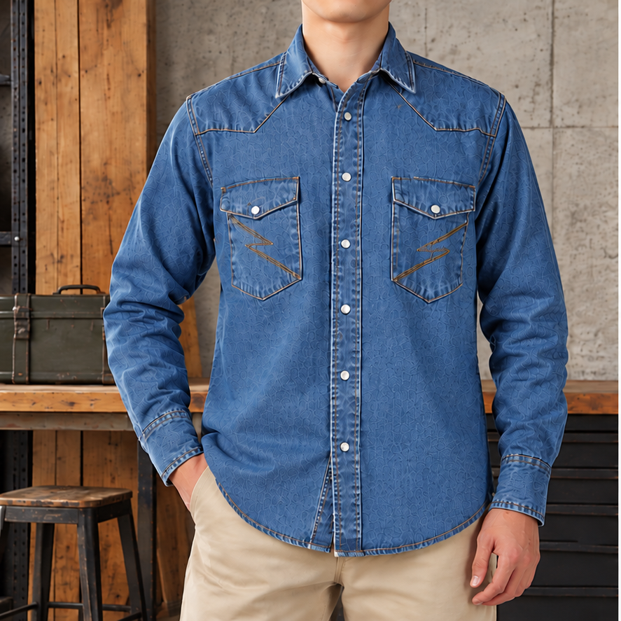 ✨Hot Sale✨Men's Long Sleeve Stone-Washed and Pre-Washed Denim Work Shirt