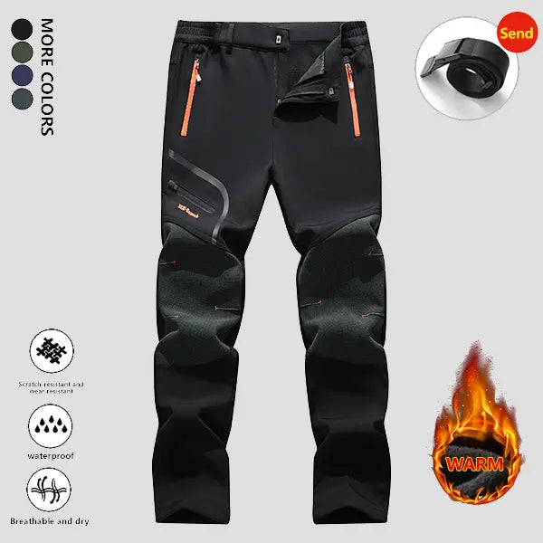 Men's Waterproof Insulated Fleece-Lined Thermal Pants with 4 Zipper Pockets