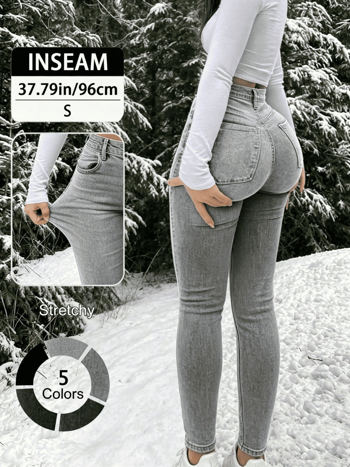 Women's 100% Cotton Elegant High-Waist Slim-Fit Button Fly Jeans