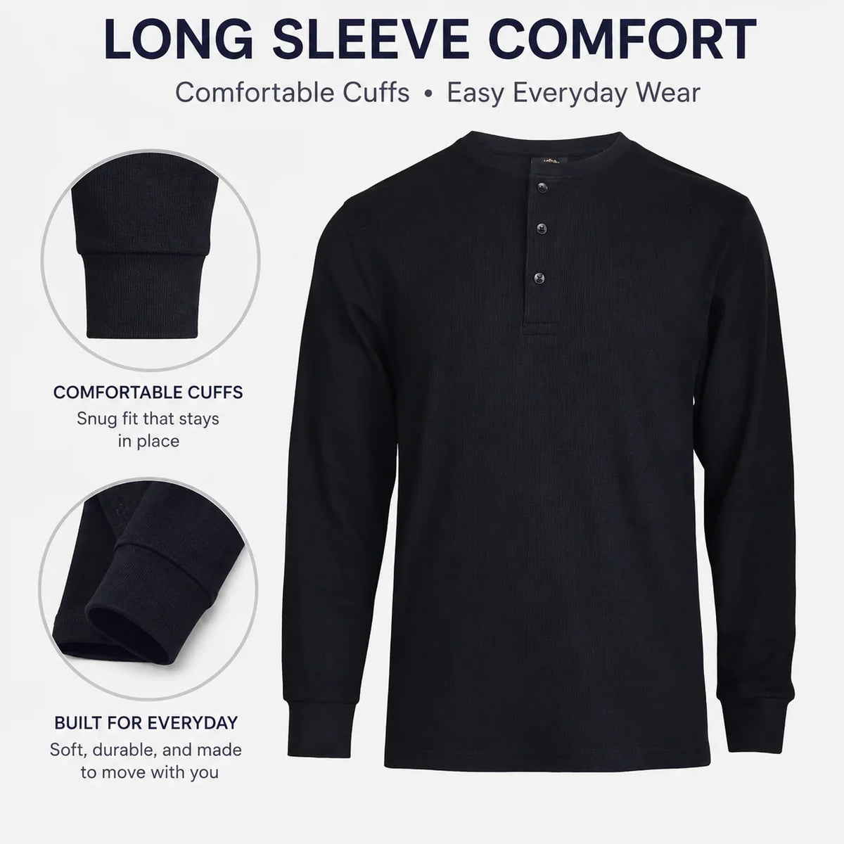 Men's 100% Cotton Waffle-Knit Thermal Henley Shirt