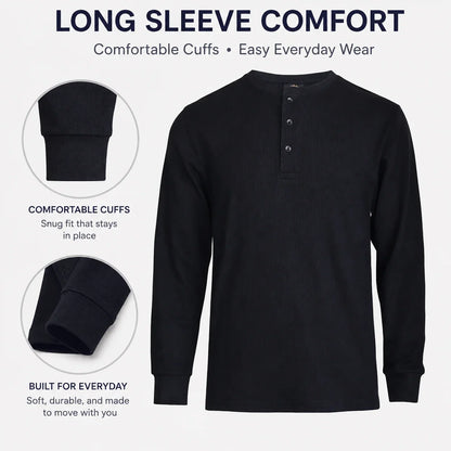 Men's 100% Cotton Waffle-Knit Thermal Henley Shirt