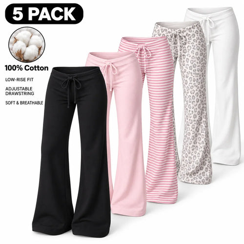 Women's 100% Cotton Y2K Low-Rise Drawstring Flared Sweatpants, Soft Casual Lounge Pants