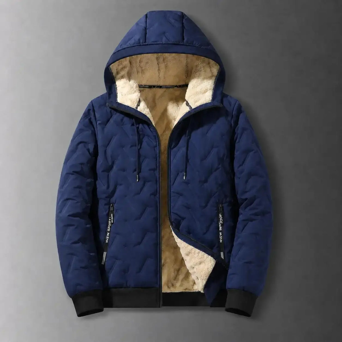 Men's Waterproof Windproof Fleece-Lined Hooded Jacket with Textured Fabric
