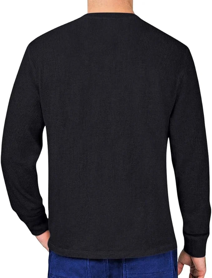Men's 100% Cotton Waffle-Knit Thermal Henley Shirt