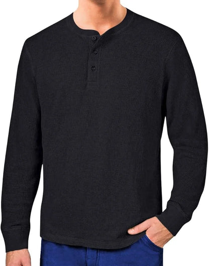 Men's 100% Cotton Waffle-Knit Thermal Henley Shirt