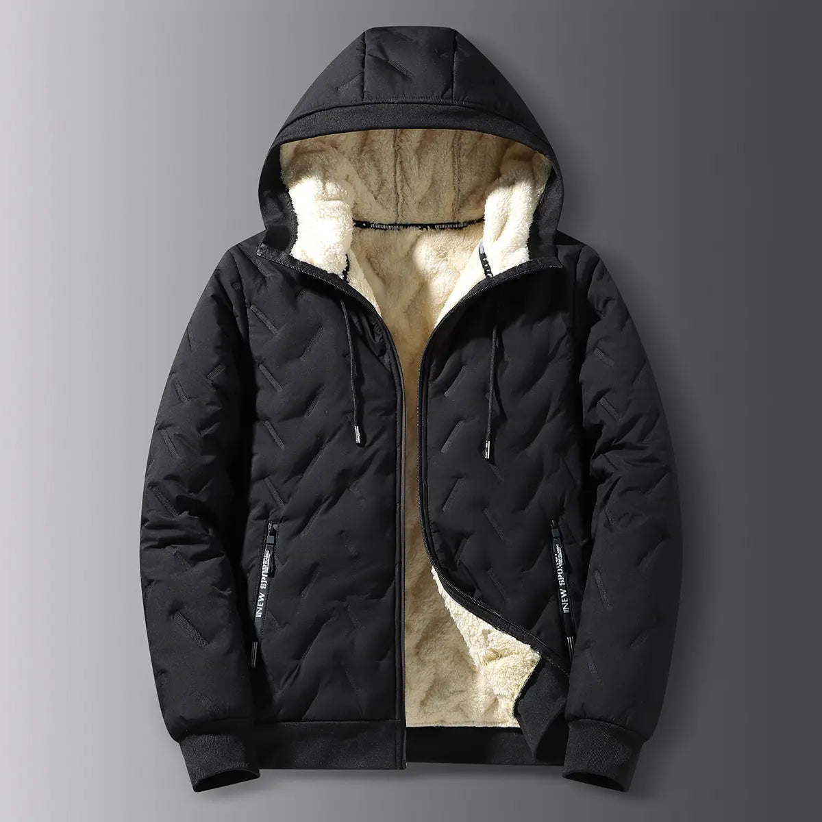 Men's Waterproof Windproof Fleece-Lined Hooded Jacket with Textured Fabric