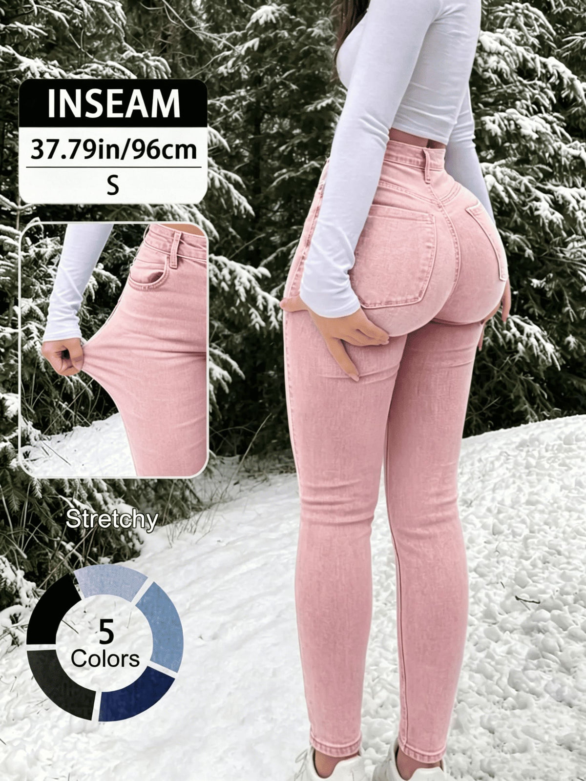 Women's 100% Cotton Elegant High-Waist Slim-Fit Button Fly Jeans