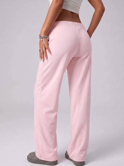 Women's 100% Cotton Y2K Low-Rise Drawstring Flared Sweatpants, Soft Casual Lounge Pants