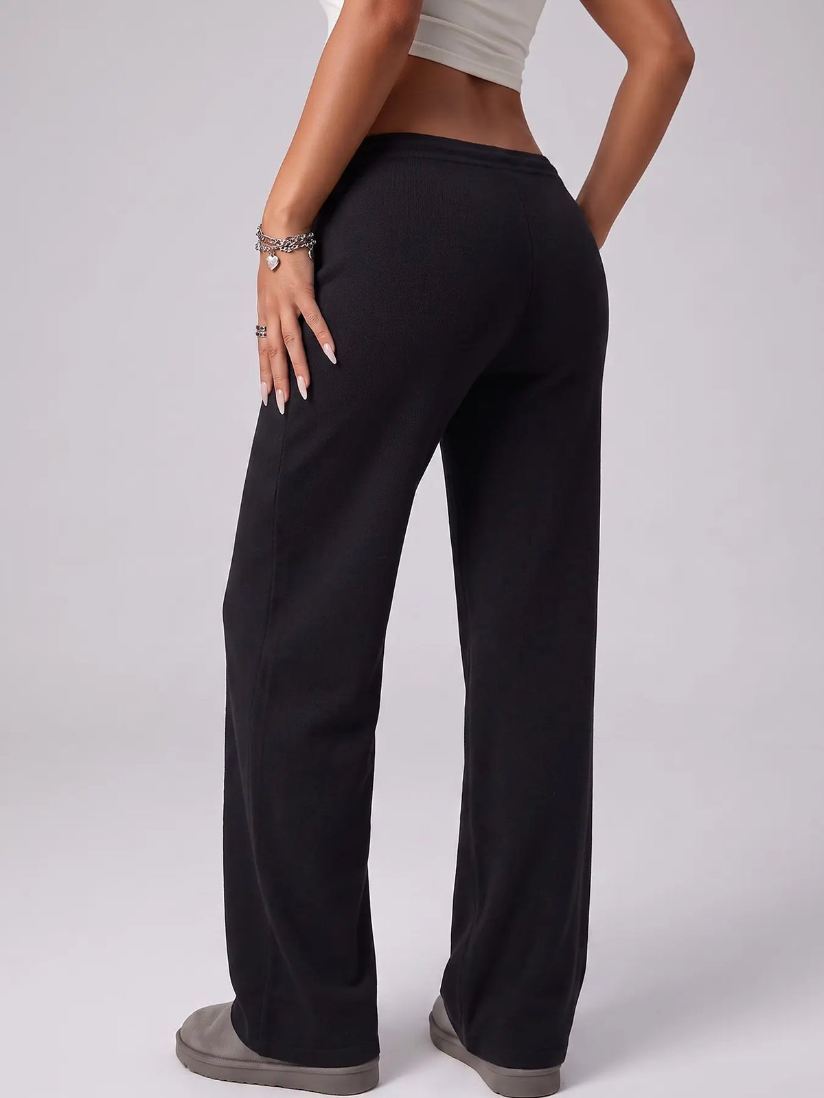 Women's 100% Cotton Y2K Low-Rise Drawstring Flared Sweatpants, Soft Casual Lounge Pants