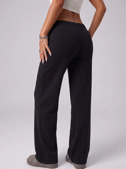 Women's 100% Cotton Y2K Low-Rise Drawstring Flared Sweatpants, Soft Casual Lounge Pants