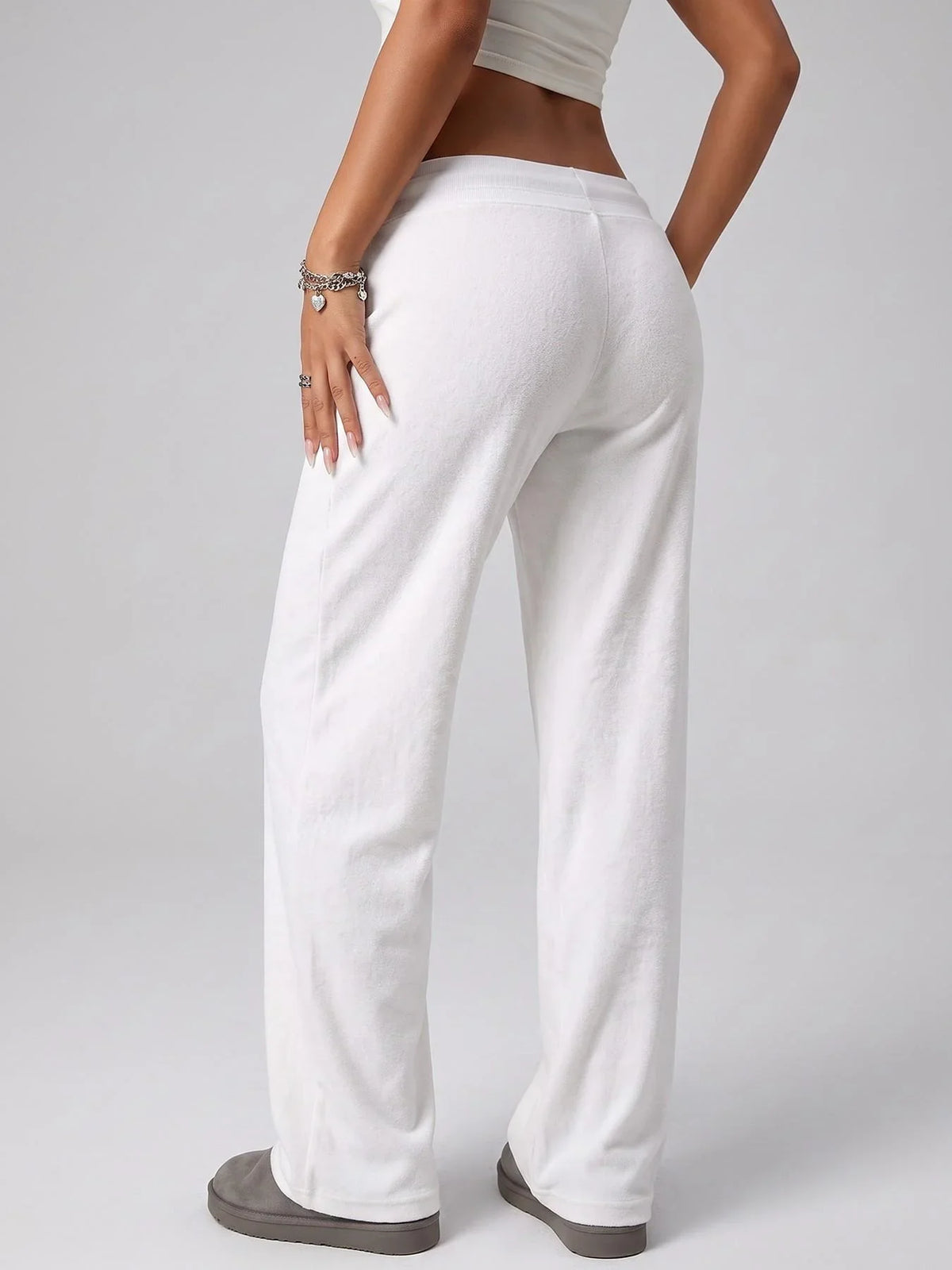 Women's 100% Cotton Y2K Low-Rise Drawstring Flared Sweatpants, Soft Casual Lounge Pants