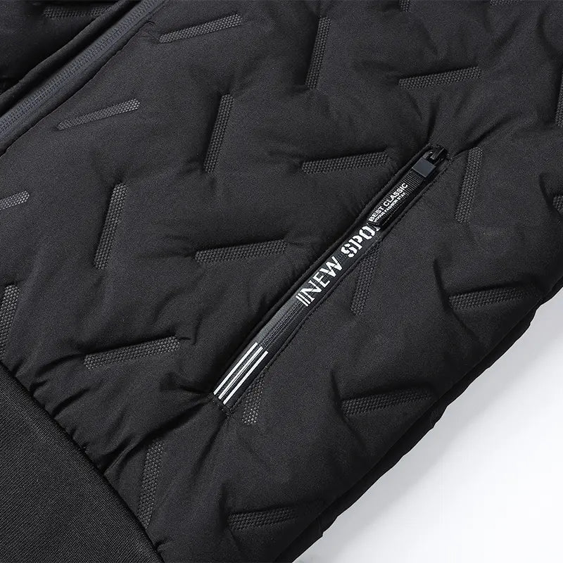 Men's Waterproof Windproof Fleece-Lined Hooded Jacket with Textured Fabric