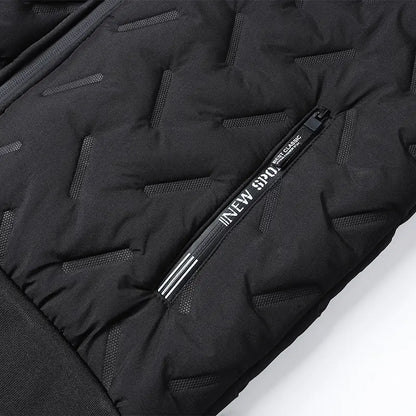 Men's Waterproof Windproof Fleece-Lined Hooded Jacket with Textured Fabric