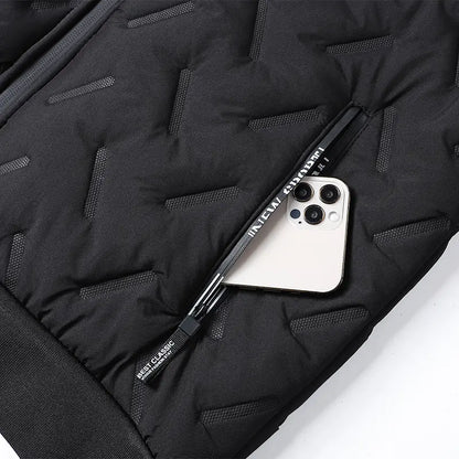 Men's Waterproof Windproof Fleece-Lined Hooded Jacket with Textured Fabric