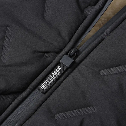 Men's Waterproof Windproof Fleece-Lined Hooded Jacket with Textured Fabric