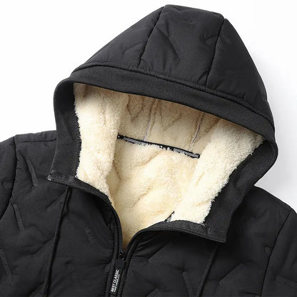 Men's Waterproof Windproof Fleece-Lined Hooded Jacket with Textured Fabric