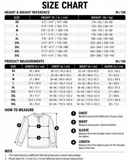 Men's 100% Cotton Waffle-Knit Thermal Henley Shirt