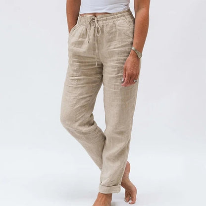 Women's Elastic Waist Cotton Linen Casual Pants