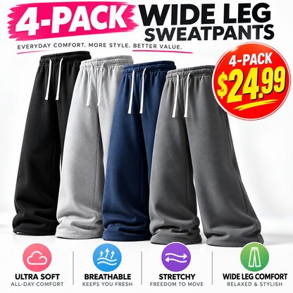 🔥 4-Pack Women's Ultra-Soft Wide-Leg Sweatpants ✨ Cozy, Comfy & Perfect for Everyday Wear!