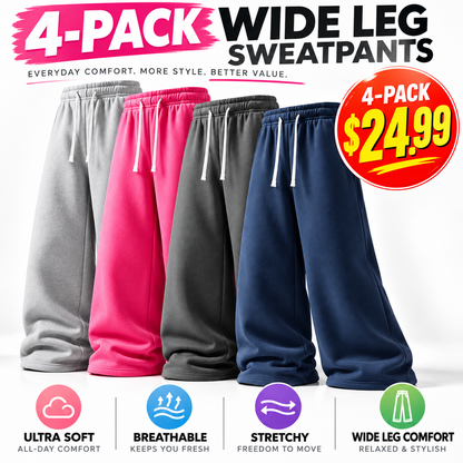 🔥 4-Pack Women's Ultra-Soft Wide-Leg Sweatpants ✨ Cozy, Comfy & Perfect for Everyday Wear!