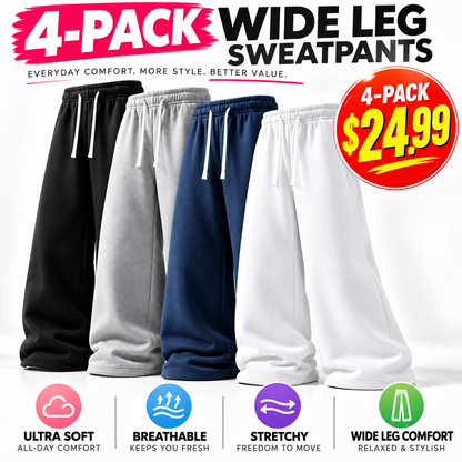 🔥 4-Pack Women's Ultra-Soft Wide-Leg Sweatpants ✨ Cozy, Comfy & Perfect for Everyday Wear!