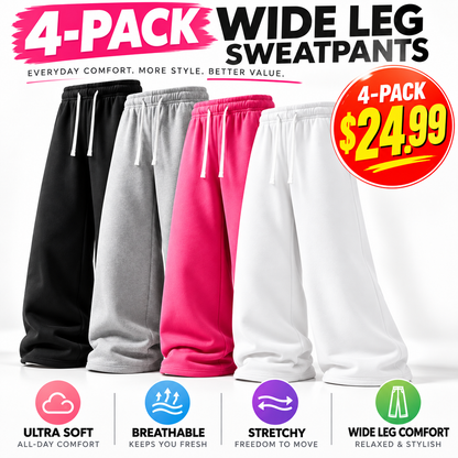 🔥 4-Pack Women's Ultra-Soft Wide-Leg Sweatpants ✨ Cozy, Comfy & Perfect for Everyday Wear!