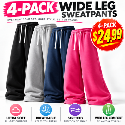 🔥 4-Pack Women's Ultra-Soft Wide-Leg Sweatpants ✨ Cozy, Comfy & Perfect for Everyday Wear!
