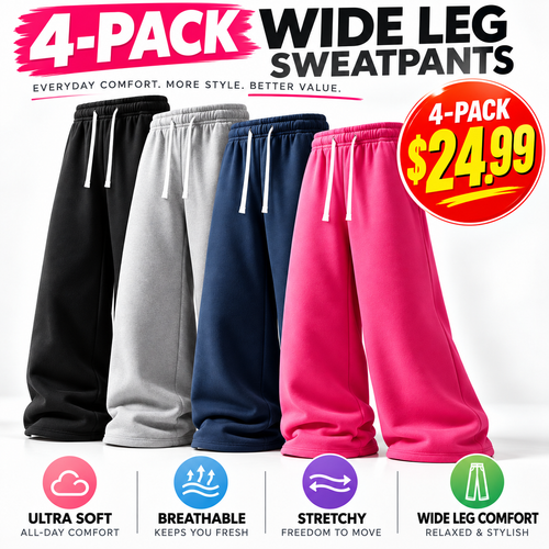 🔥 4-Pack Women's Ultra-Soft Wide-Leg Sweatpants ✨ Cozy, Comfy & Perfect for Everyday Wear!