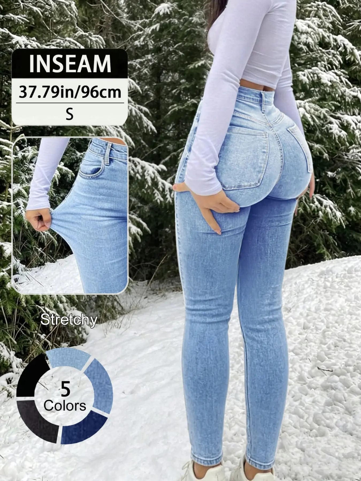 Women's 100% Cotton Elegant High-Waist Slim-Fit Button Fly Jeans