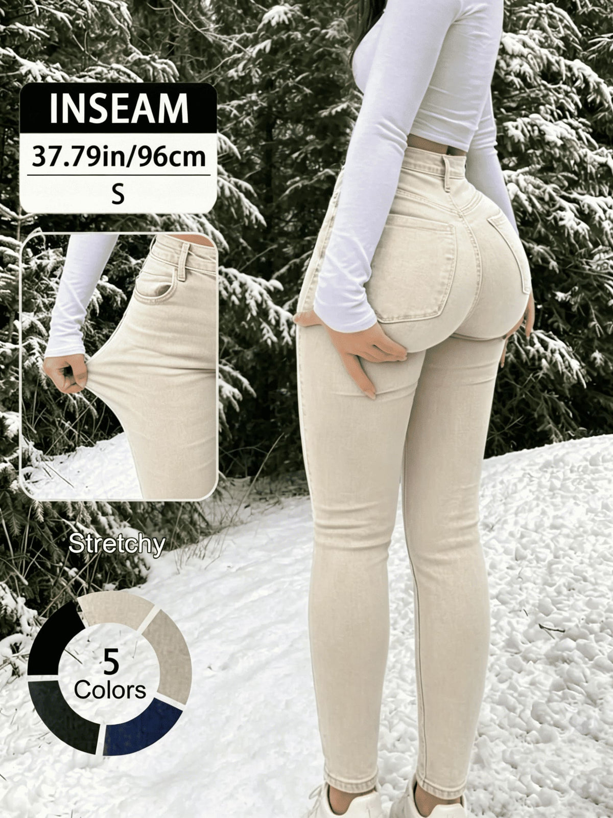 Women's 100% Cotton Elegant High-Waist Slim-Fit Button Fly Jeans
