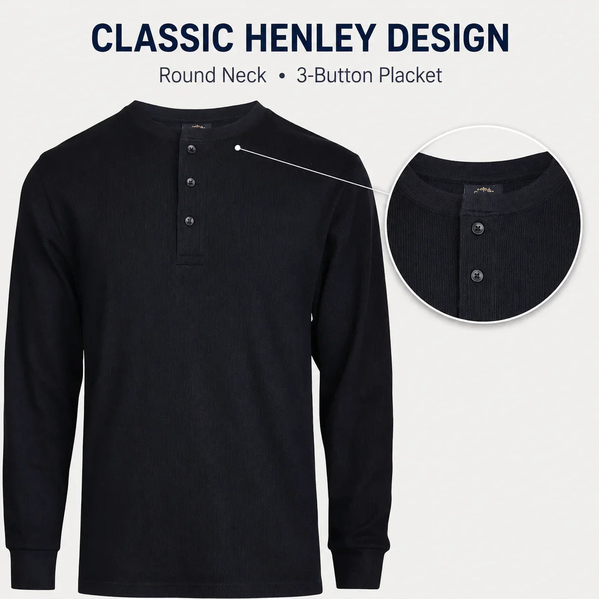Men's 100% Cotton Waffle-Knit Thermal Henley Shirt
