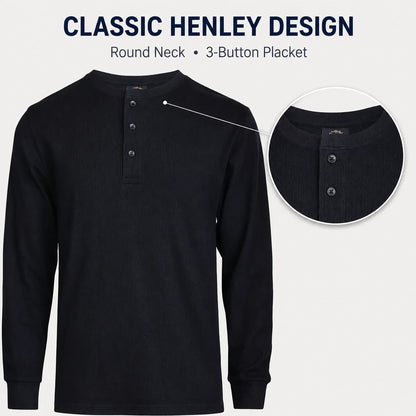 Men's 100% Cotton Waffle-Knit Thermal Henley Shirt
