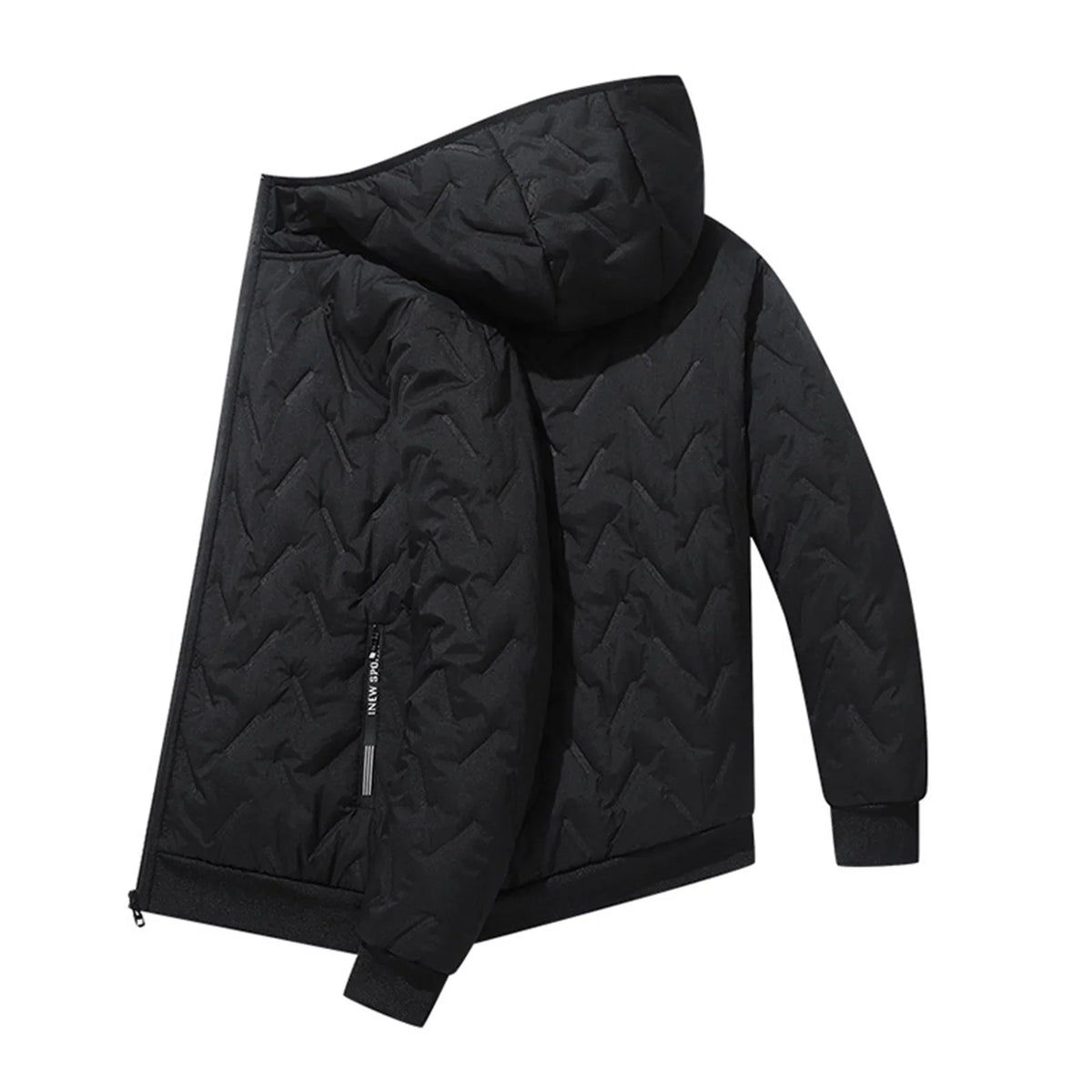 Men's Waterproof Windproof Fleece-Lined Hooded Jacket with Textured Fabric
