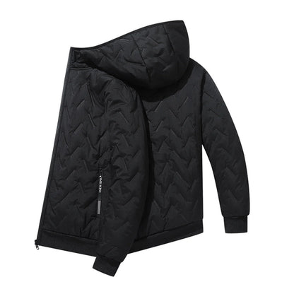Men's Waterproof Windproof Fleece-Lined Hooded Jacket with Textured Fabric