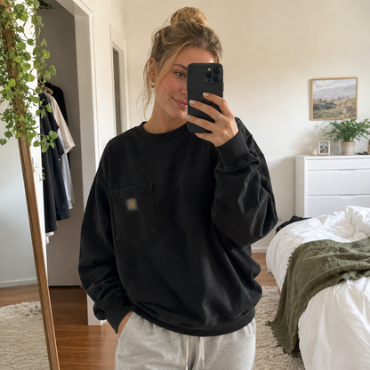 Vintage Washed Unisex Pocket Crewneck Sweatshirt
