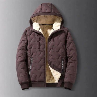 Men's Waterproof Windproof Fleece-Lined Hooded Jacket with Textured Fabric