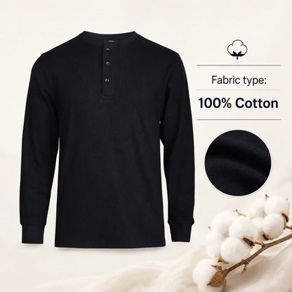 Men's 100% Cotton Waffle-Knit Thermal Henley Shirt