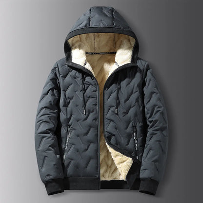 Men's Waterproof Windproof Fleece-Lined Hooded Jacket with Textured Fabric