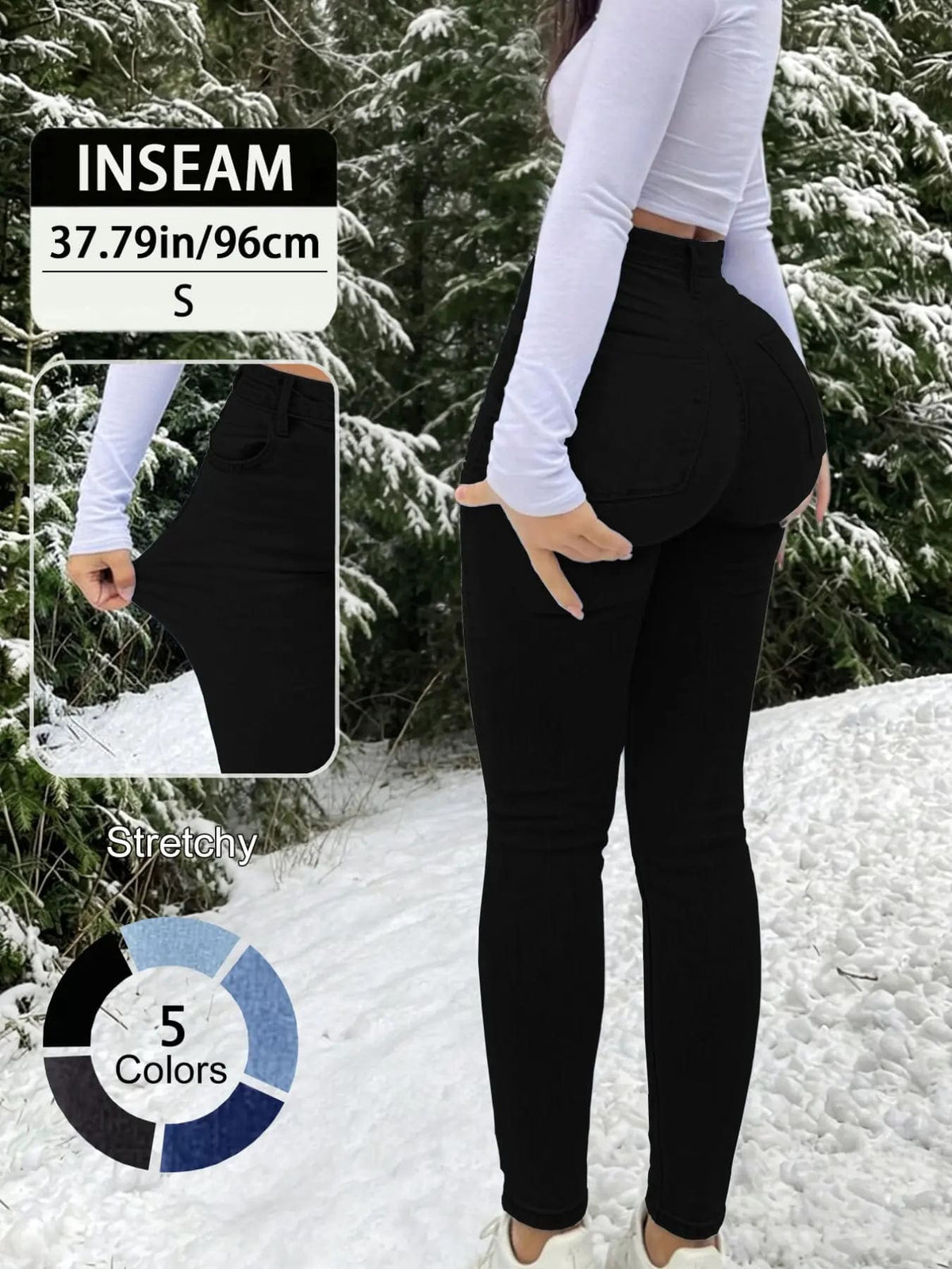 Women's 100% Cotton Elegant High-Waist Slim-Fit Button Fly Jeans