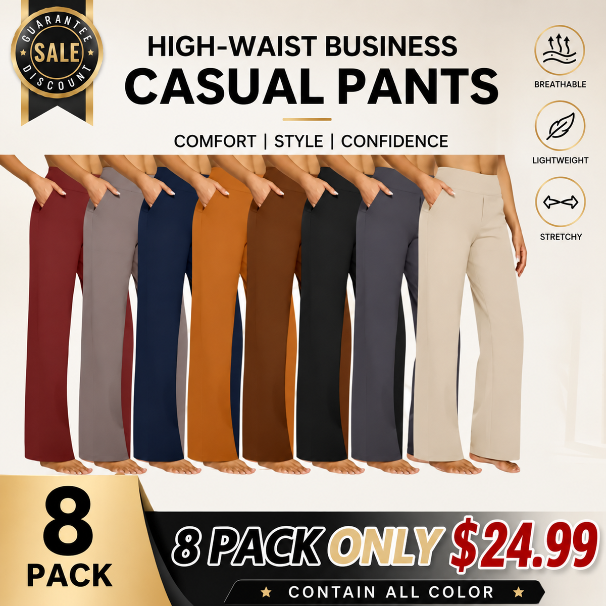 💚Women's High-Waist Wide Leg Pants – Business Casual Yoga Dress Pants with Pockets