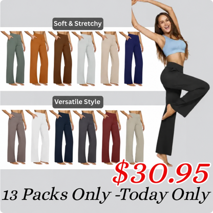💚Women's High-Waist Wide Leg Pants – Business Casual Yoga Dress Pants with Pockets